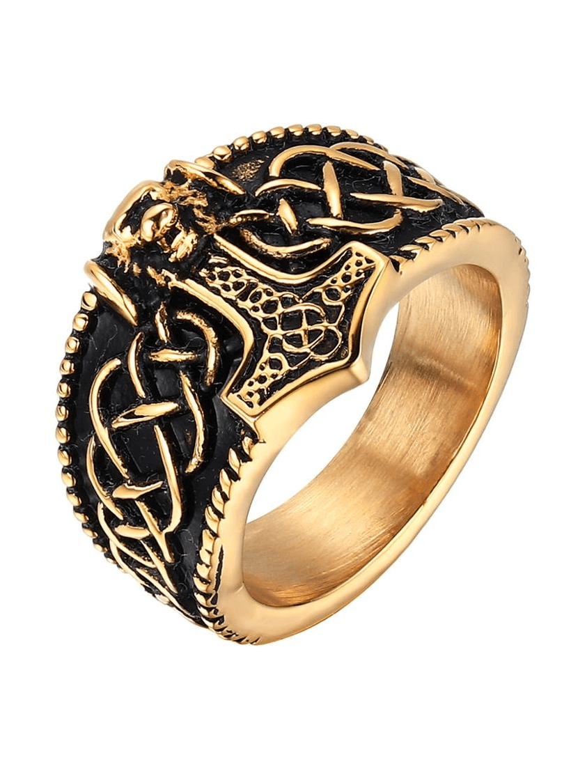 Male Thor's Hammer Celtic Ring / Fashion Men's Stainless Steel Rings / Amulet Jewelry for Men