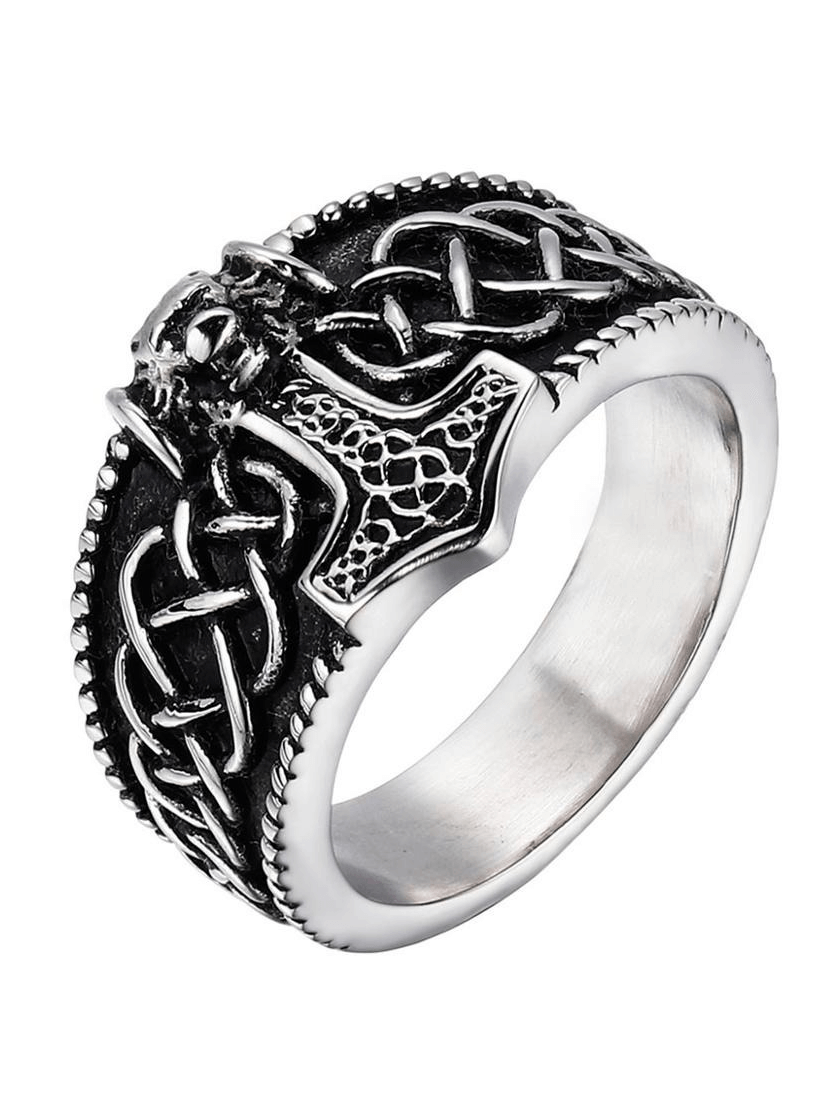 Male Thor's Hammer Celtic Ring / Fashion Men's Stainless Steel Rings / Amulet Jewelry for Men