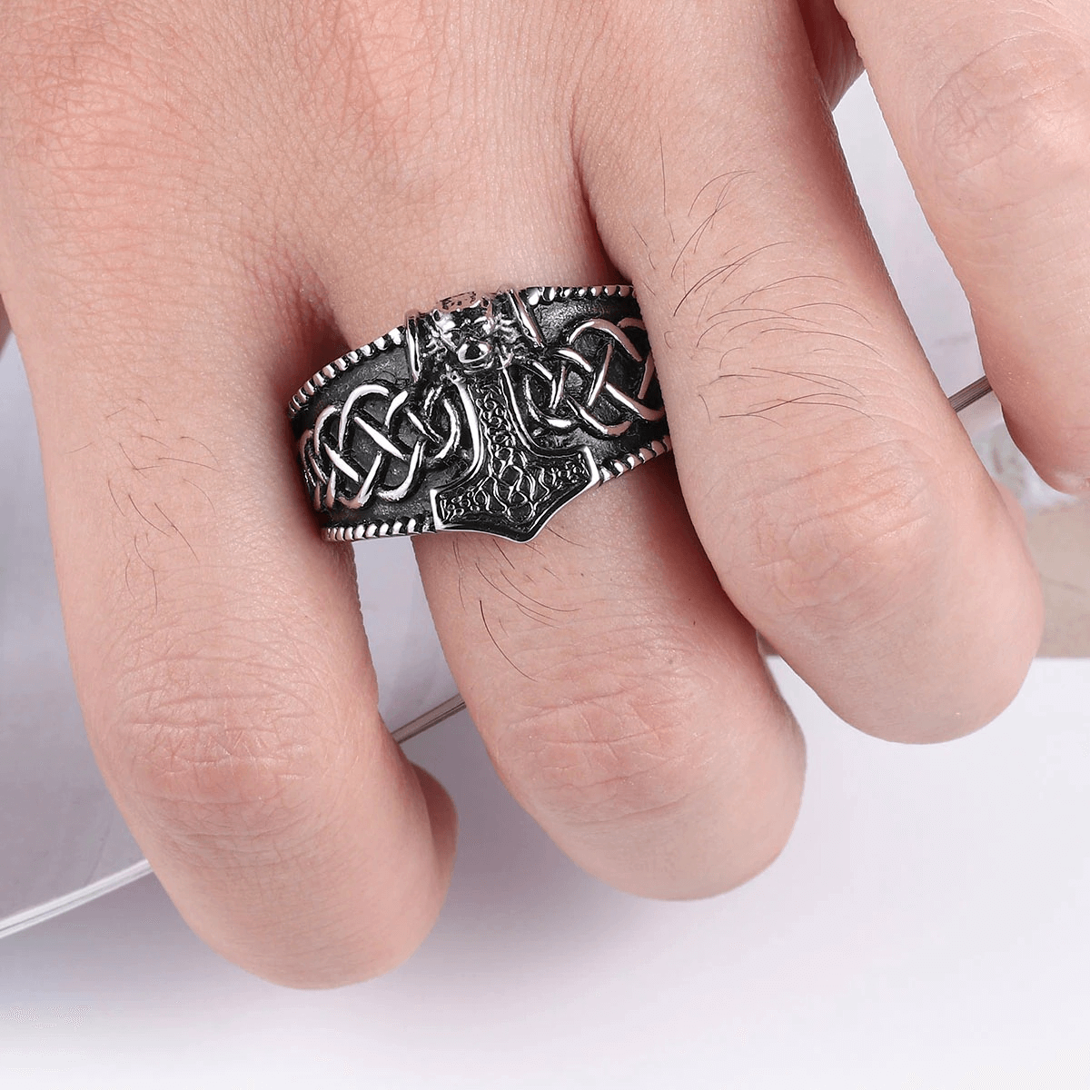 Male Thor's Hammer Celtic Ring / Fashion Men's Stainless Steel Rings / Amulet Jewelry for Men