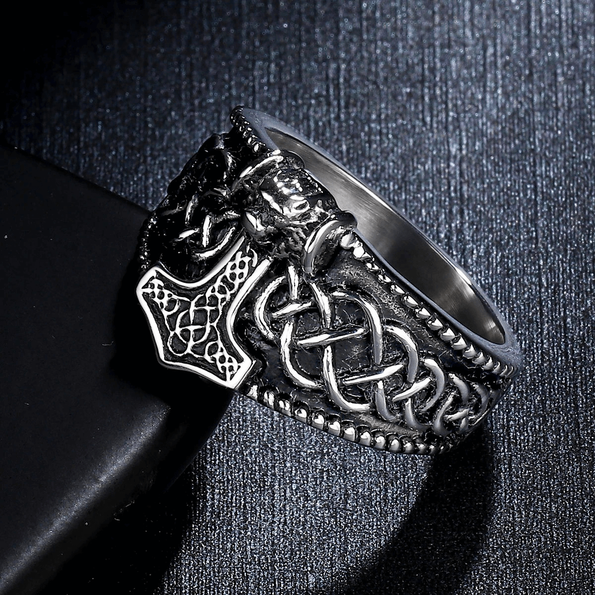 Male Thor's Hammer Celtic Ring / Fashion Men's Stainless Steel Rings / Amulet Jewelry for Men