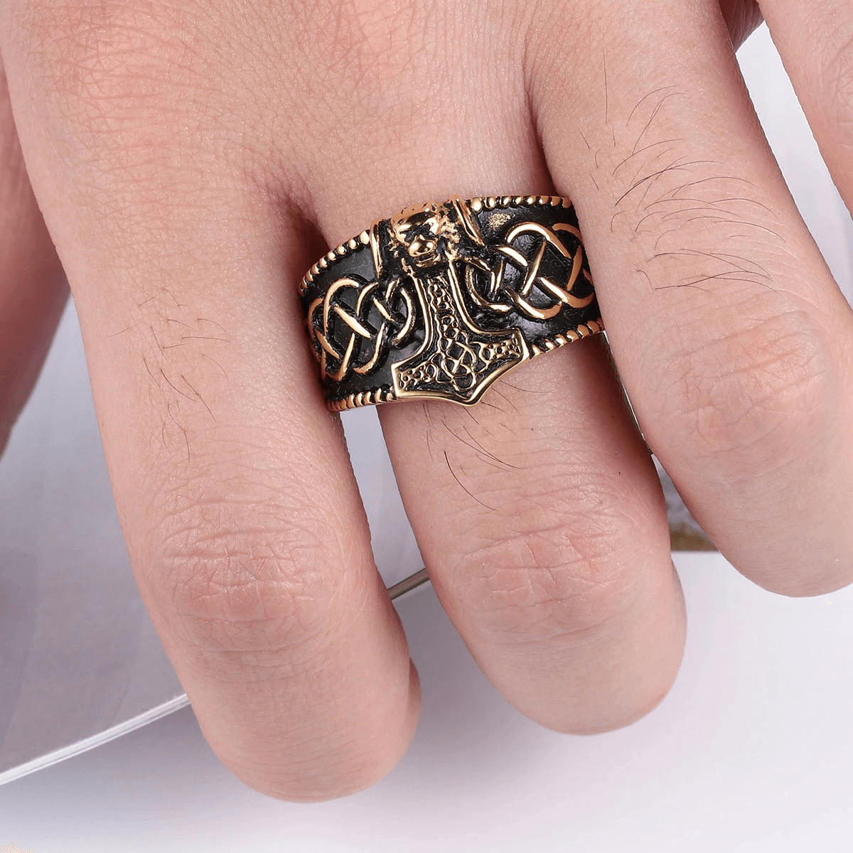 Male Thor's Hammer Celtic Ring / Fashion Men's Stainless Steel Rings / Amulet Jewelry for Men