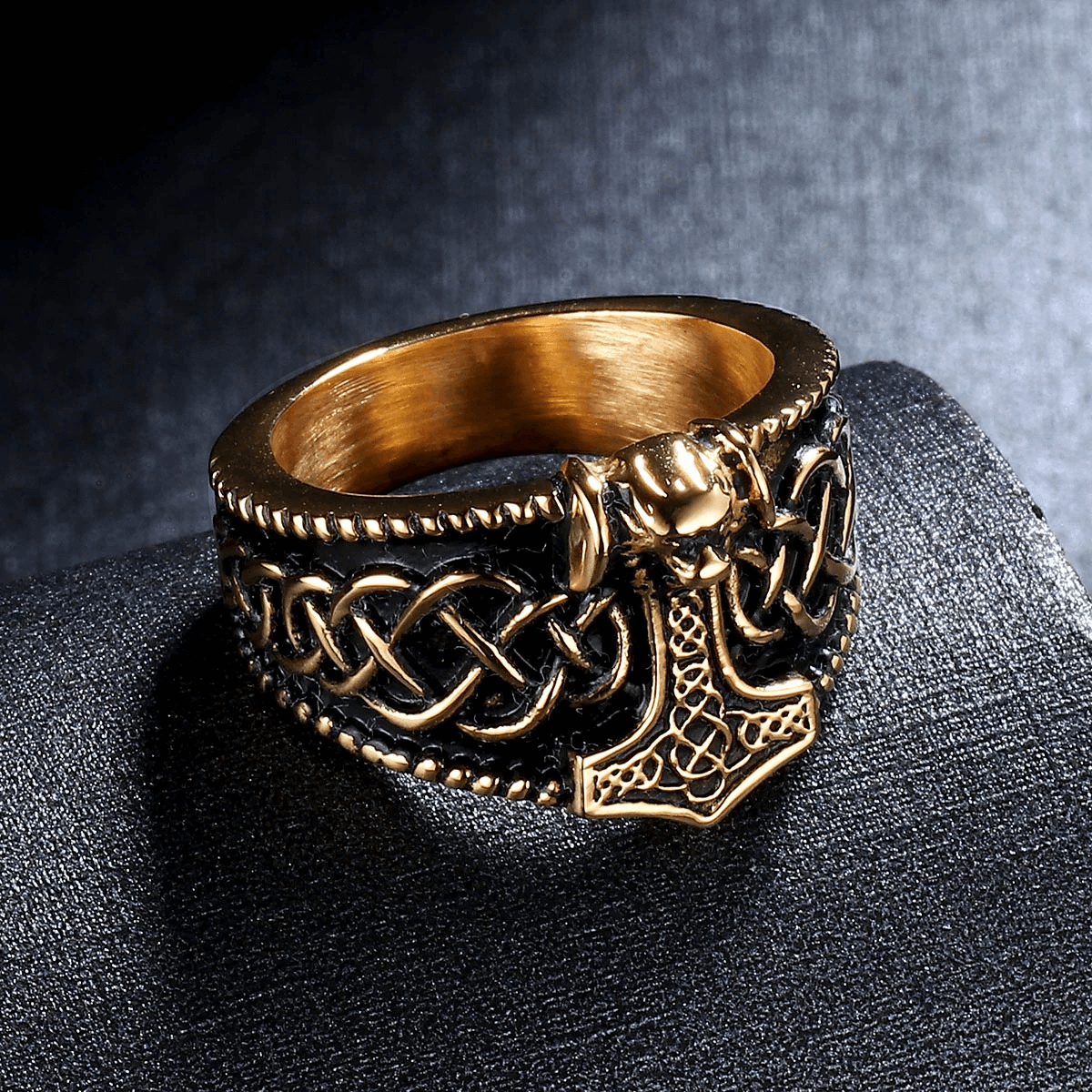 Male Thor's Hammer Celtic Ring / Fashion Men's Stainless Steel Rings / Amulet Jewelry for Men