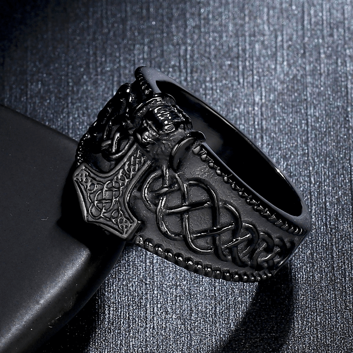 Male Thor's Hammer Celtic Ring / Fashion Men's Stainless Steel Rings / Amulet Jewelry for Men