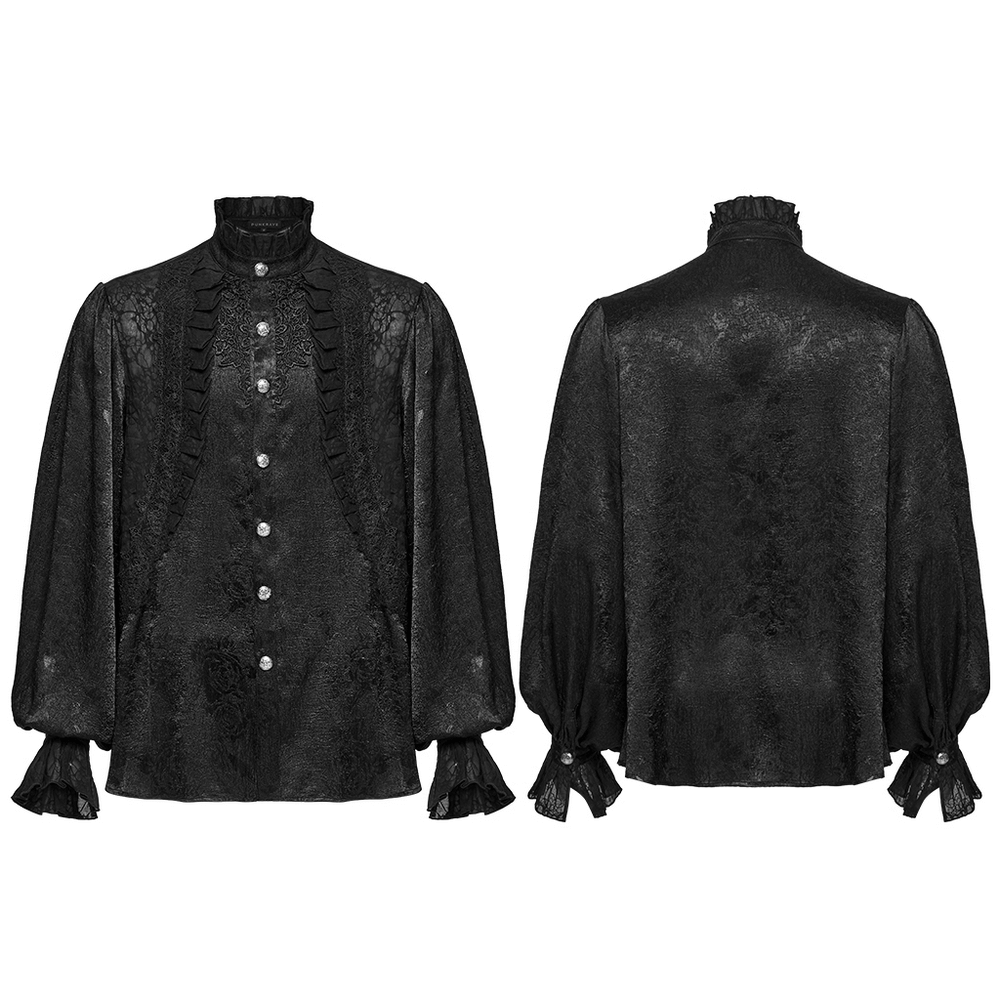 Male Victorian Black Shirt with Lace and Engraved Buttons