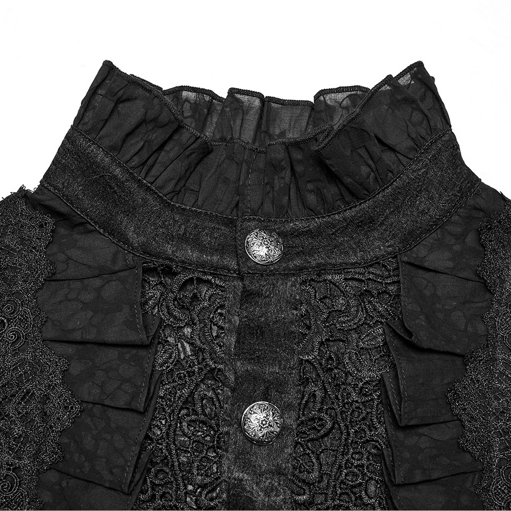 Male Victorian Black Shirt with Lace and Engraved Buttons