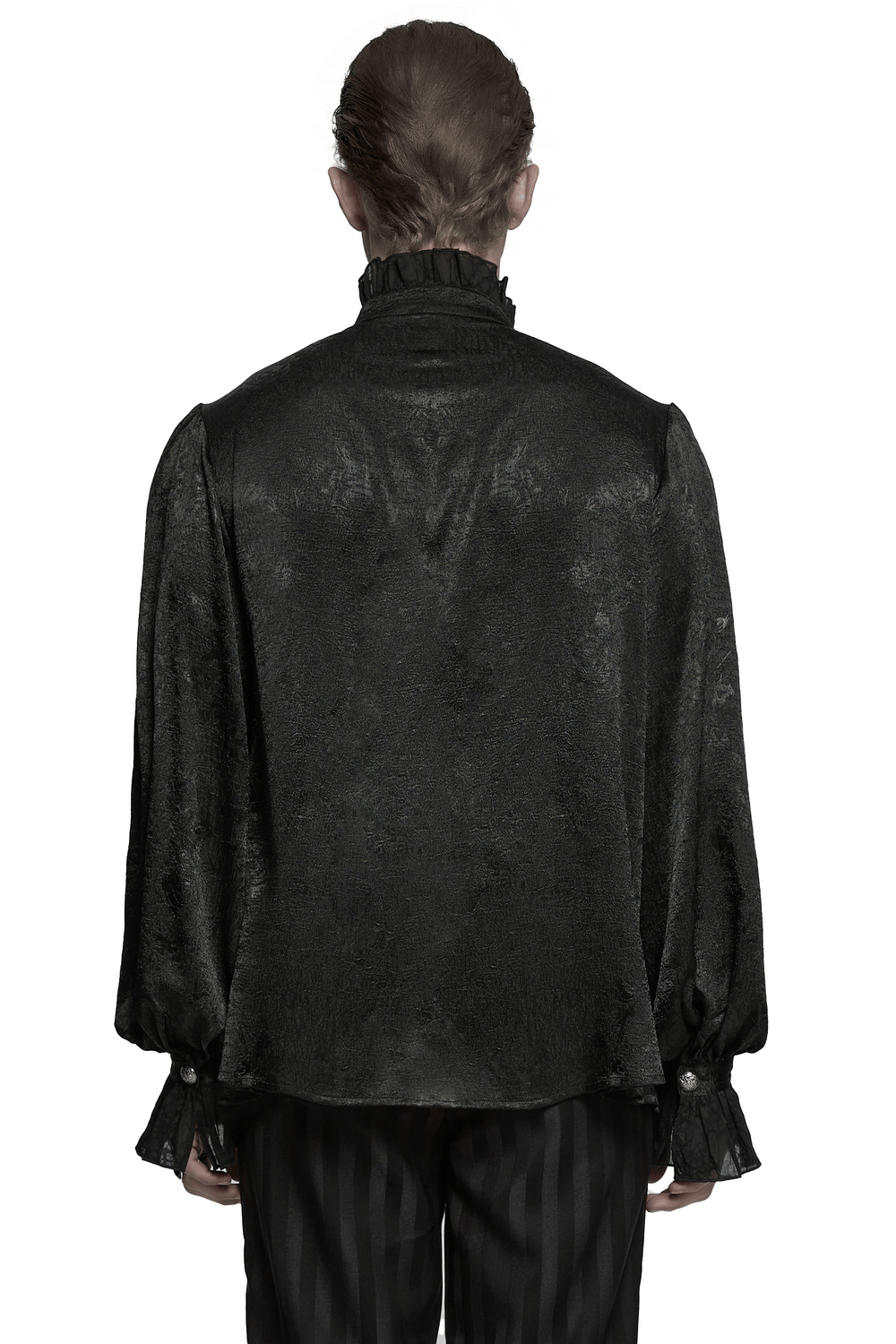 Male Victorian Black Shirt with Lace and Engraved Buttons