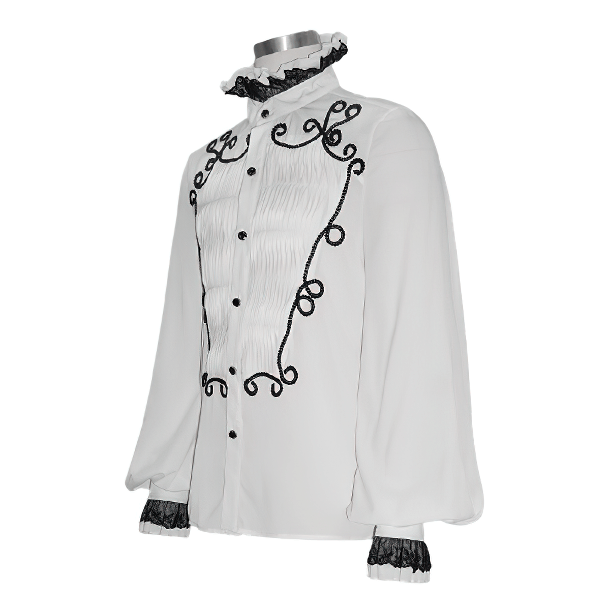 Male White Long Sleeve Shirt in Gothic Style / Vintage Men's Shirt with Lace on Collar and Cuffs