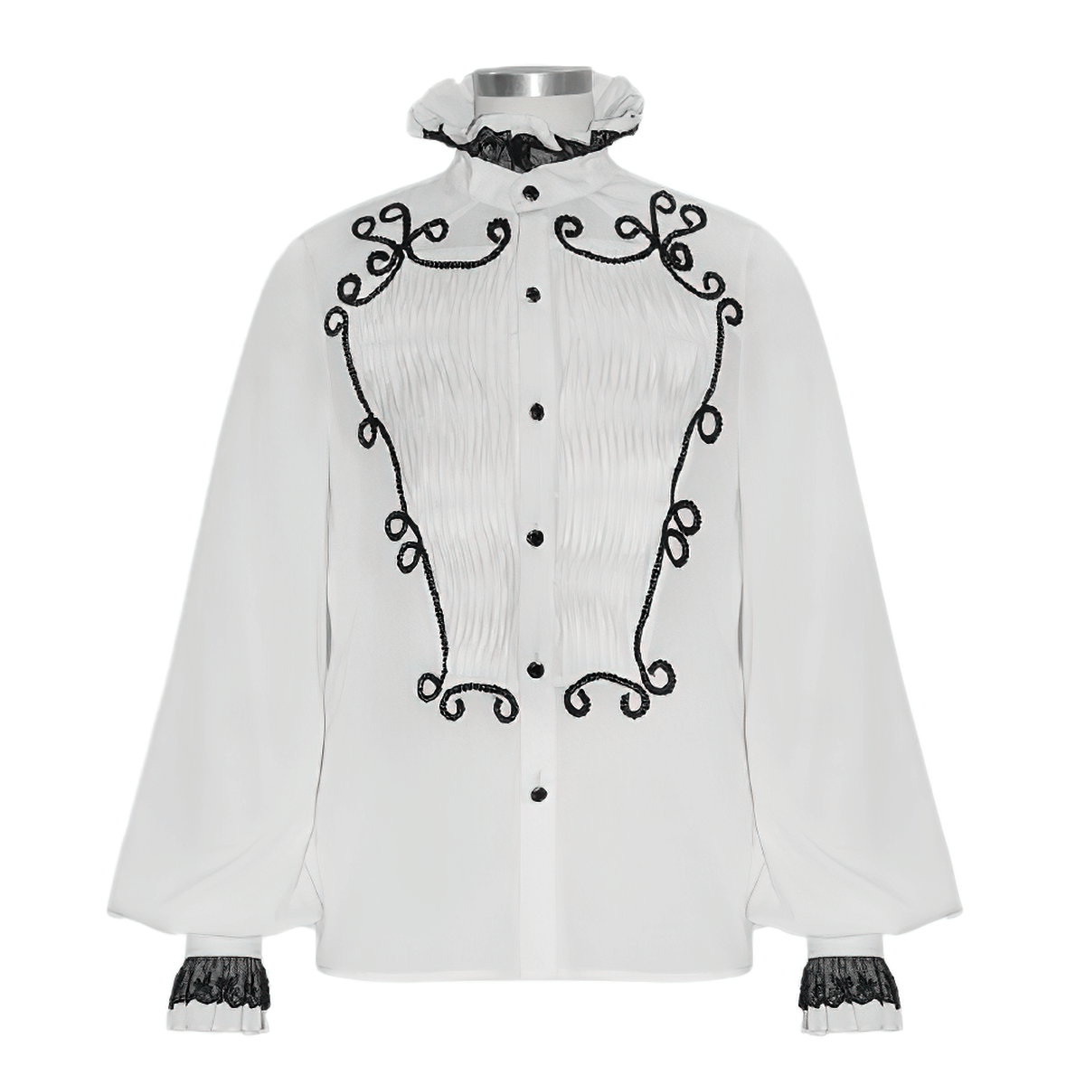 Male White Long Sleeve Shirt in Gothic Style / Vintage Men's Shirt with Lace on Collar and Cuffs