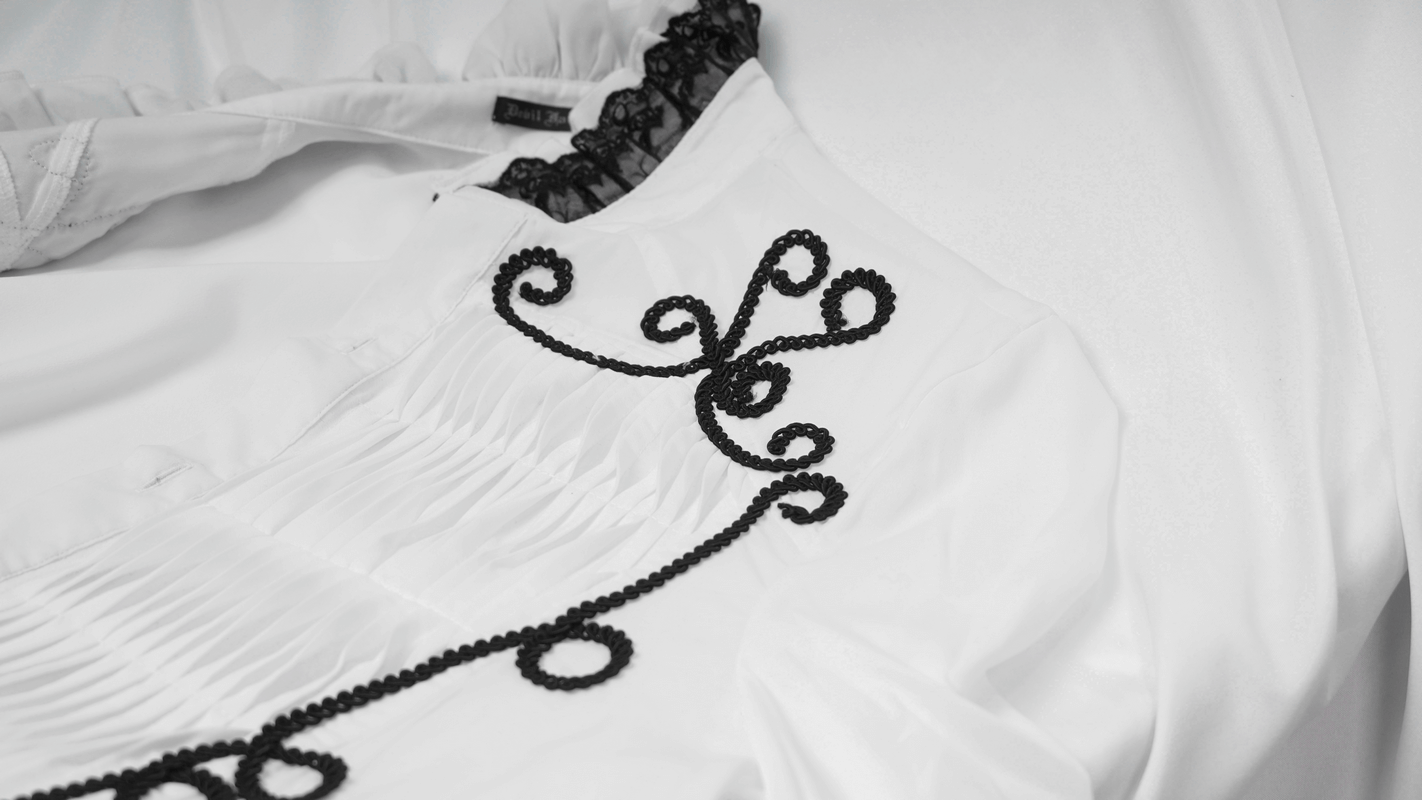 Male White Long Sleeve Shirt in Gothic Style / Vintage Men's Shirt with Lace on Collar and Cuffs