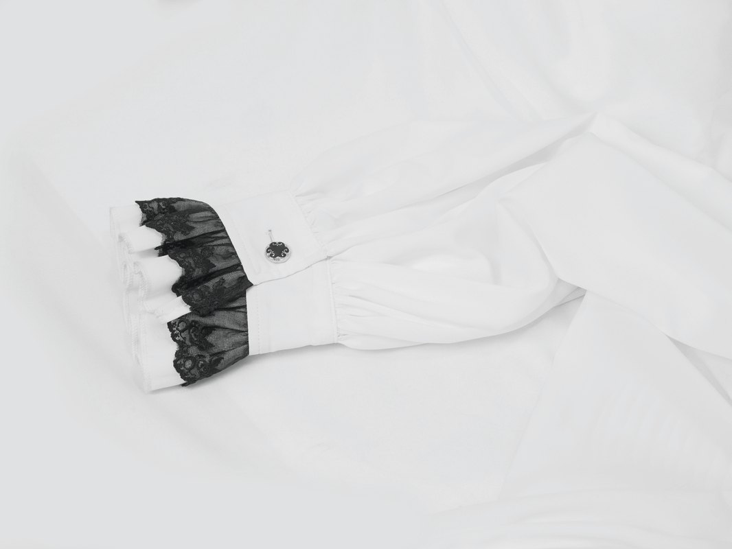 Male White Long Sleeve Shirt in Gothic Style / Vintage Men's Shirt with Lace on Collar and Cuffs