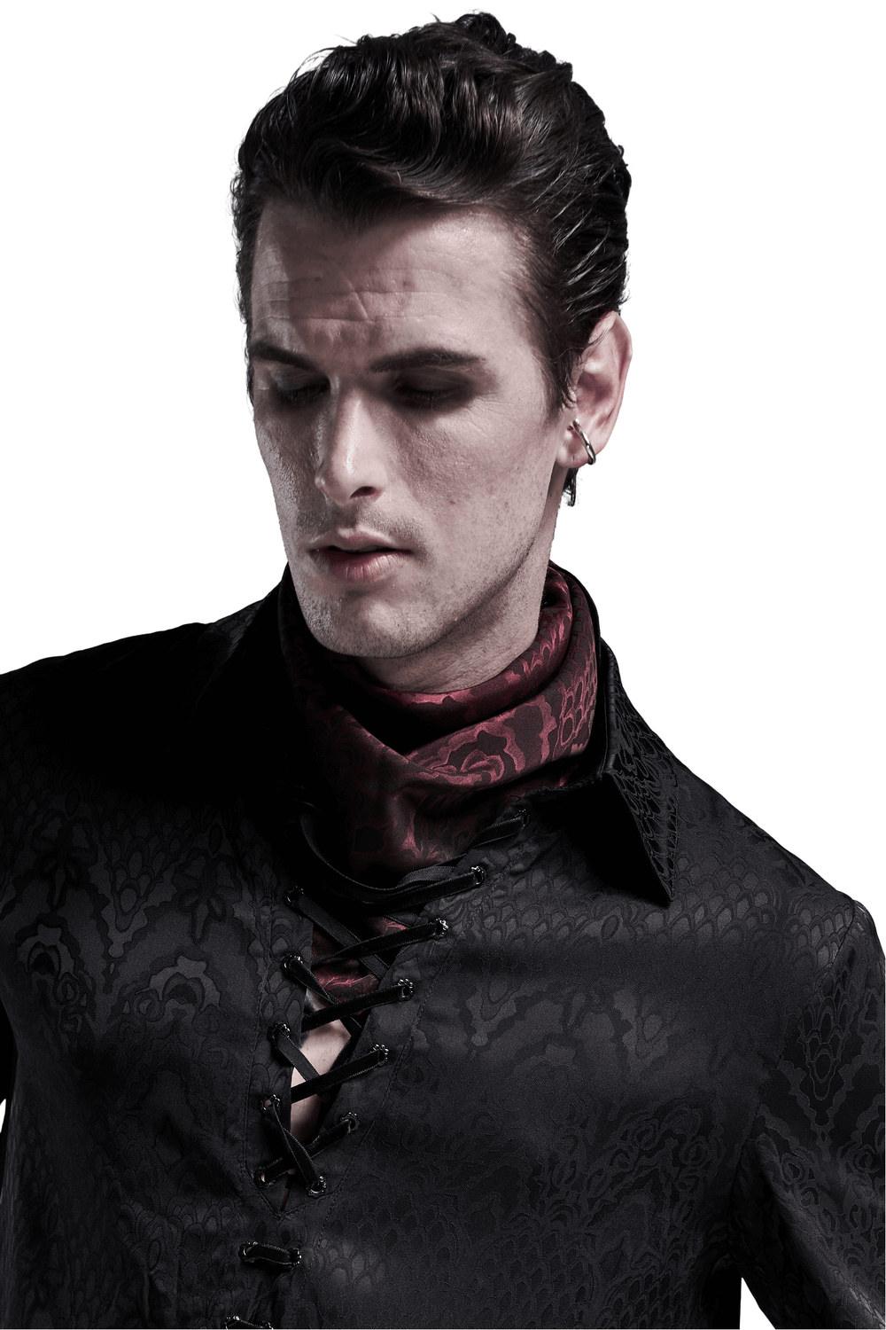 Male Wine Red Gothic Jacquard Triangular Bandana