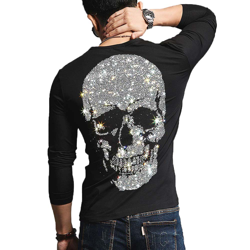 Men's Rock Style Skeleton Sweatshirt / Male Sweatshirt With Rhinestones