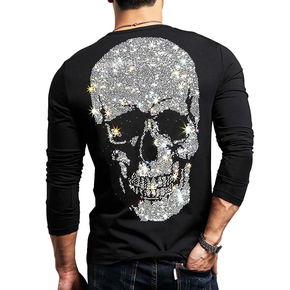 Men's Rock Style Skeleton Sweatshirt / Male Sweatshirt With Rhinestones