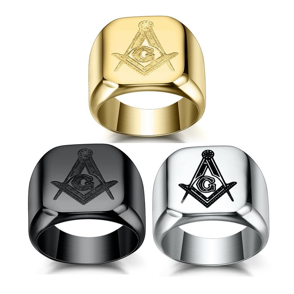 Masonic Ring for Men and Women / Stainless Steel Signet Ring in Punk Style