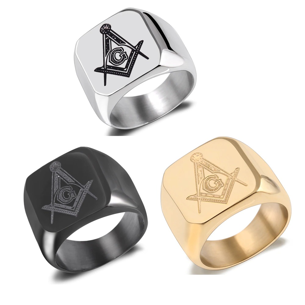 Masonic Ring for Men and Women / Stainless Steel Signet Ring in Punk Style