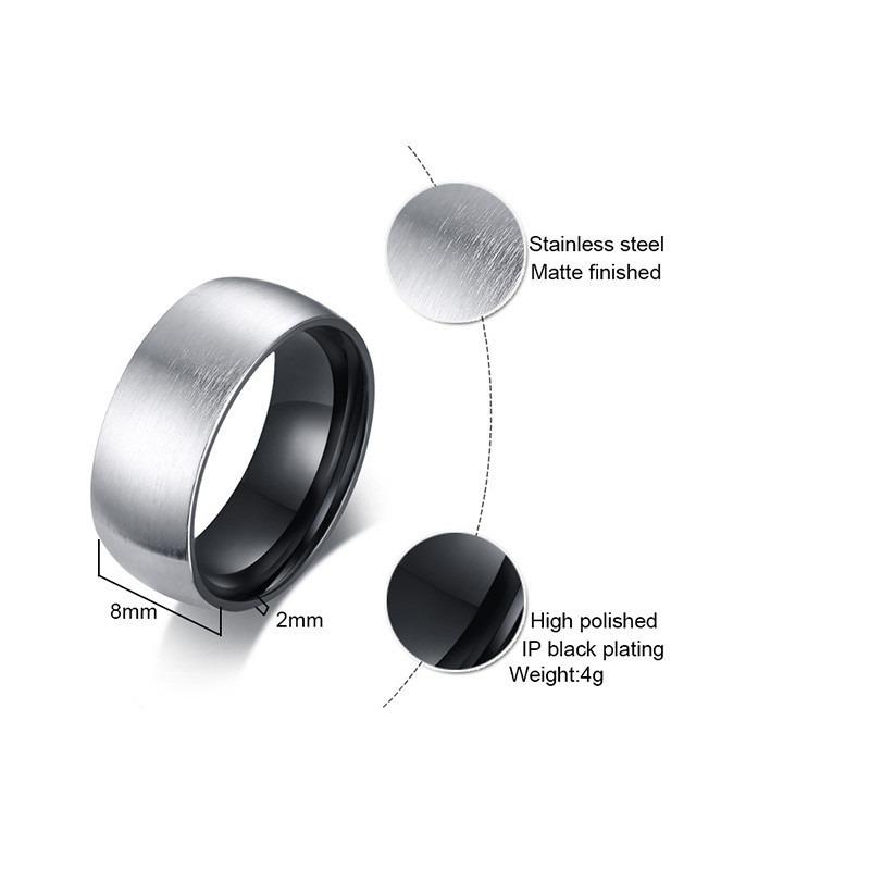 Matte Surface Stainless Steel Ring with Black Inner / Men & Women Alternative Jewelry