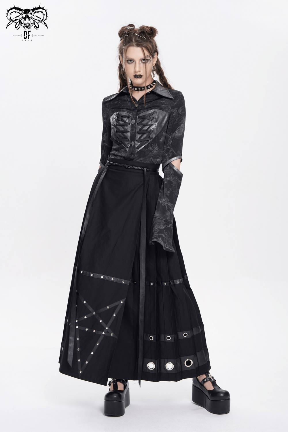 Maxi Skirt with Pentagram Straps and Grommet Details