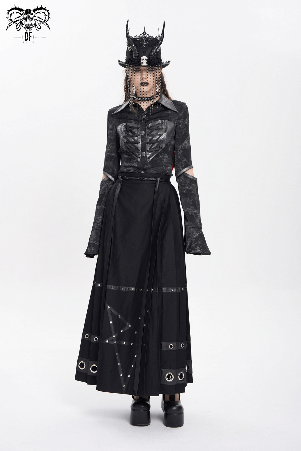 Maxi Skirt with Pentagram Straps and Grommet Details
