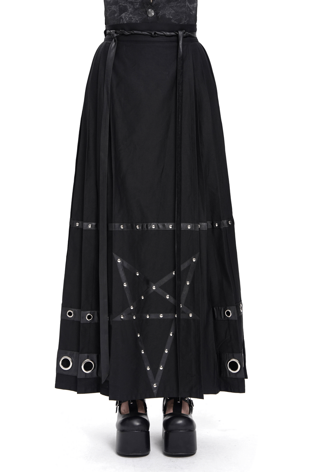 Maxi Skirt with Pentagram Straps and Grommet Details
