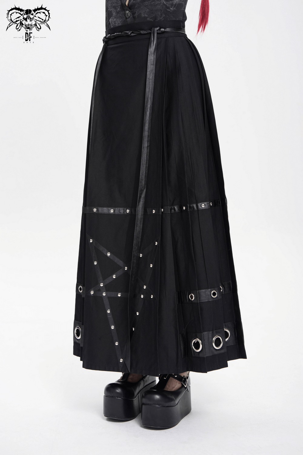 Maxi Skirt with Pentagram Straps and Grommet Details
