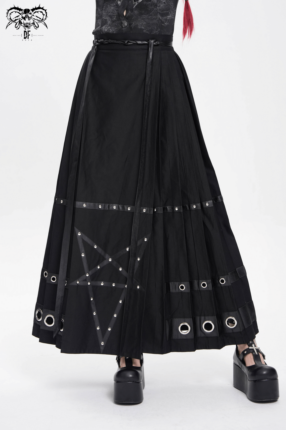 Maxi Skirt with Pentagram Straps and Grommet Details