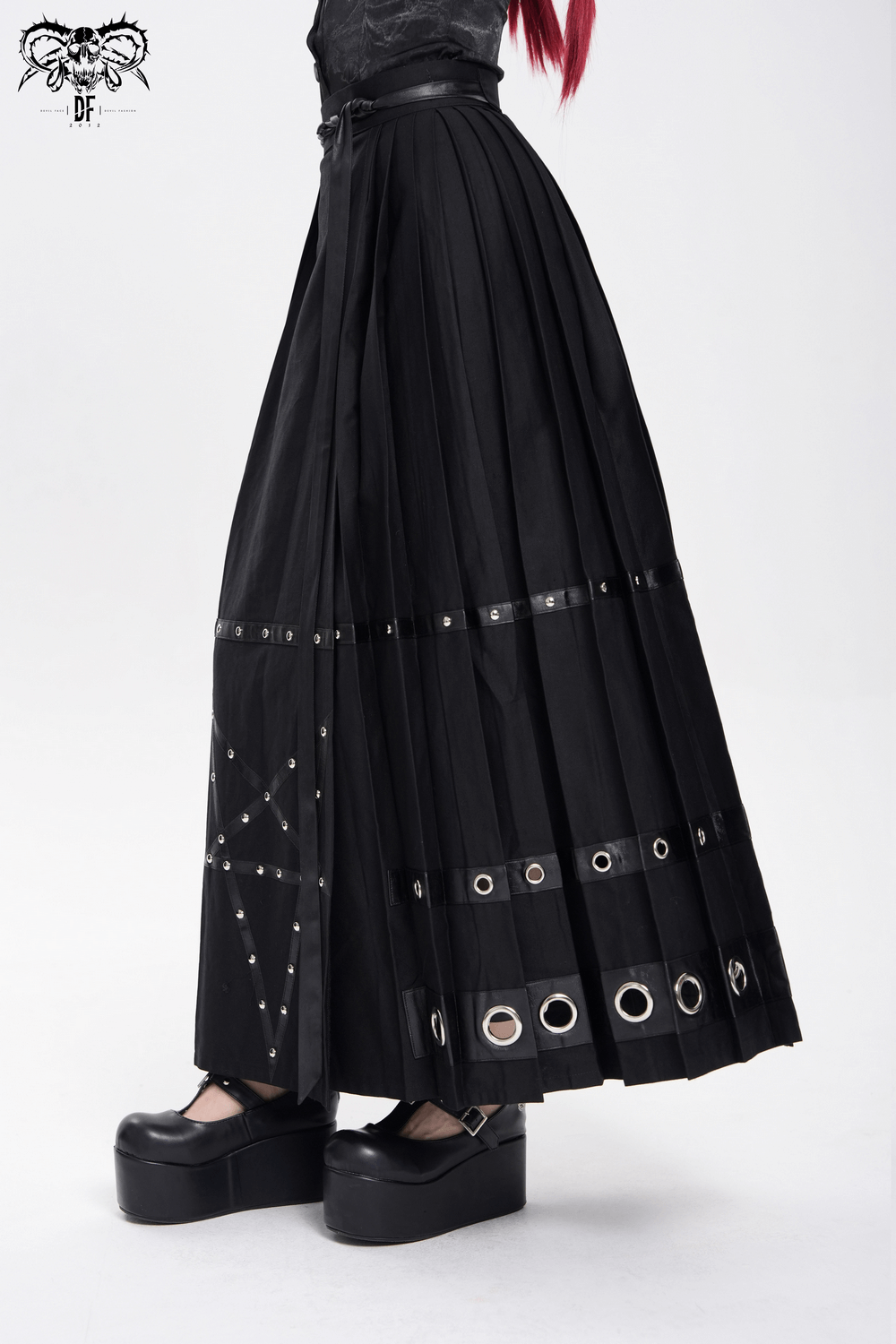 Maxi Skirt with Pentagram Straps and Grommet Details