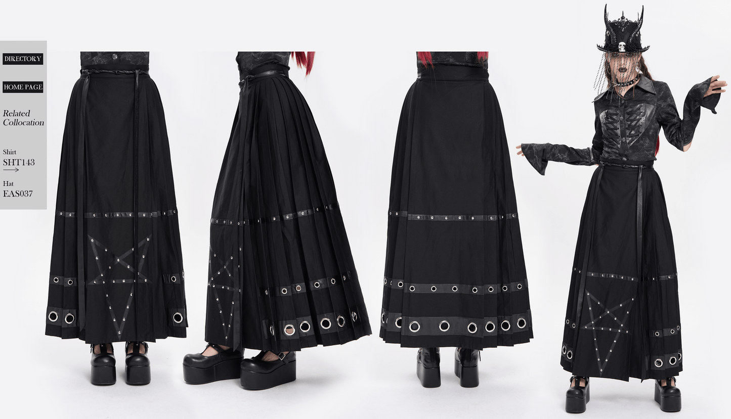 Maxi Skirt with Pentagram Straps and Grommet Details