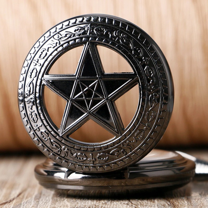 Mechanical Black Pocket Watches with Pentagram / Alternative Fashion Accessories