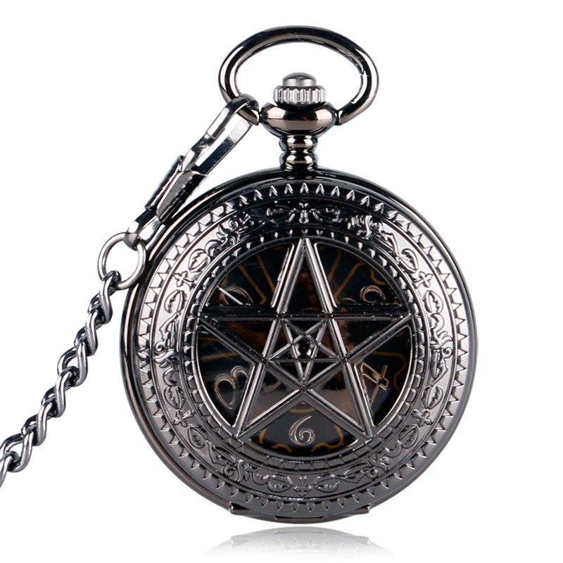 Mechanical Black Pocket Watches with Pentagram / Alternative Fashion Accessories