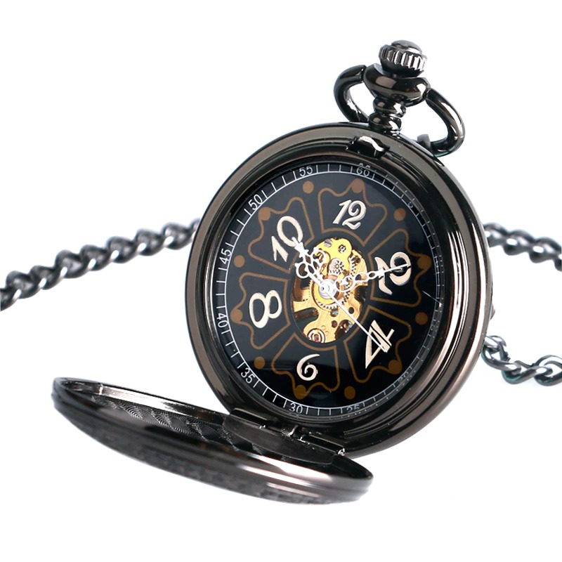 Mechanical Black Pocket Watches with Pentagram / Alternative Fashion Accessories