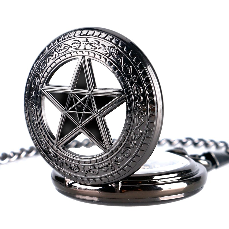 Mechanical Black Pocket Watches with Pentagram / Alternative Fashion Accessories