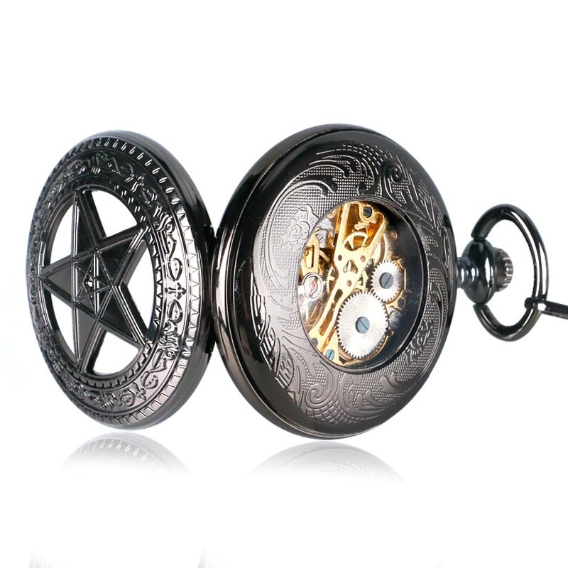 Mechanical Black Pocket Watches with Pentagram / Alternative Fashion Accessories