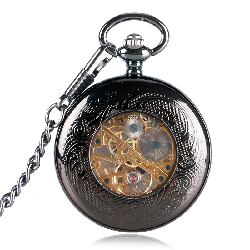 Mechanical Black Pocket Watches with Pentagram / Alternative Fashion Accessories