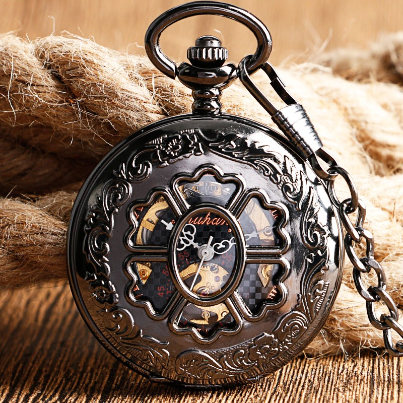 Mechanical Pocket Watch with Beautiful Flower / Luxury Vintage Pendant for Men and Women
