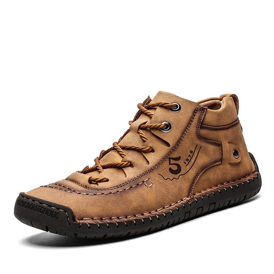 Men Ankle Boots Split Leather / Thick Plush Warm Rocker Shoes