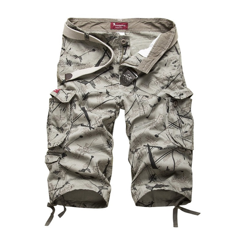Men Cargo Cotton Shorts with Side Pockets / Alternative Fashion Camouflage Multi-Pocket Pants