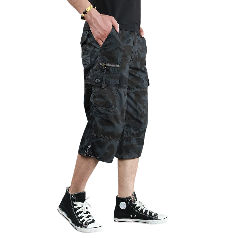 Men Cotton Capri shorts / Multi Pocket Military Camouflage / Edgy clothing