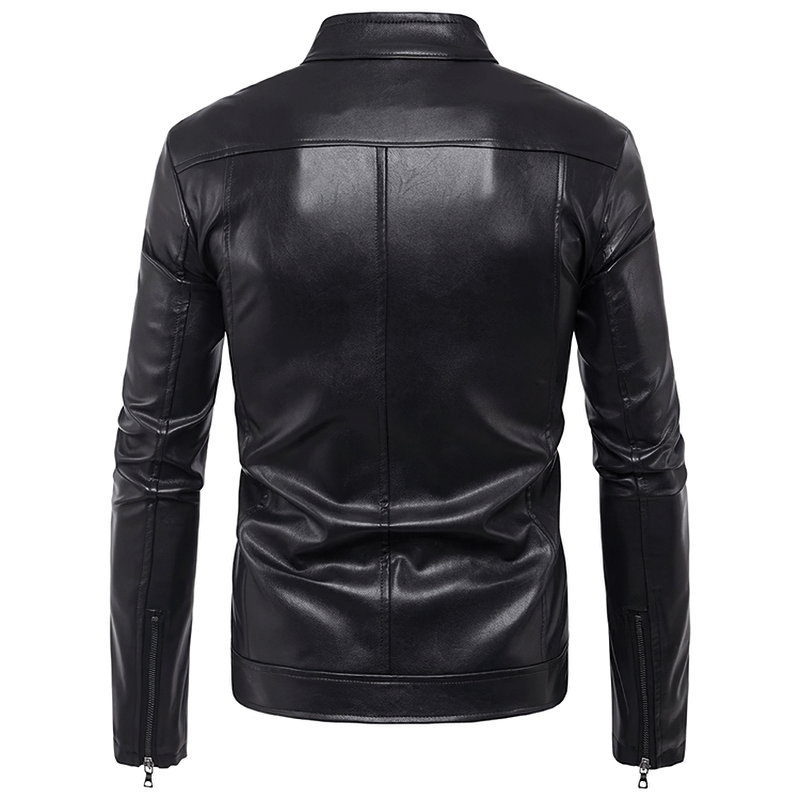 Men's Black Zipper PU Leather Jacket with Rivets / Motorcycle Biker Male Stand Collar Jackets