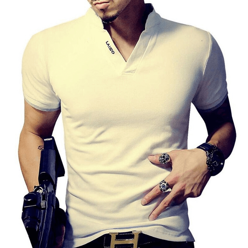 Men's Cotton Short Sleeves Polo Shirt / Fashion V-Neck Slim Fit T-Shirts / Casual Male Clothing