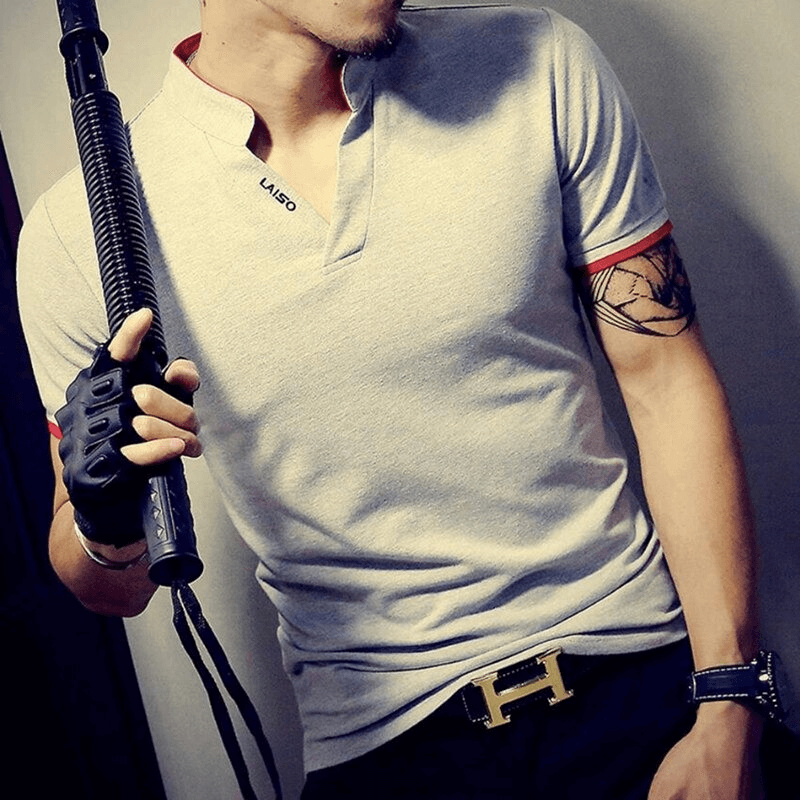 Men's Cotton Short Sleeves Polo Shirt / Fashion V-Neck Slim Fit T-Shirts / Casual Male Clothing