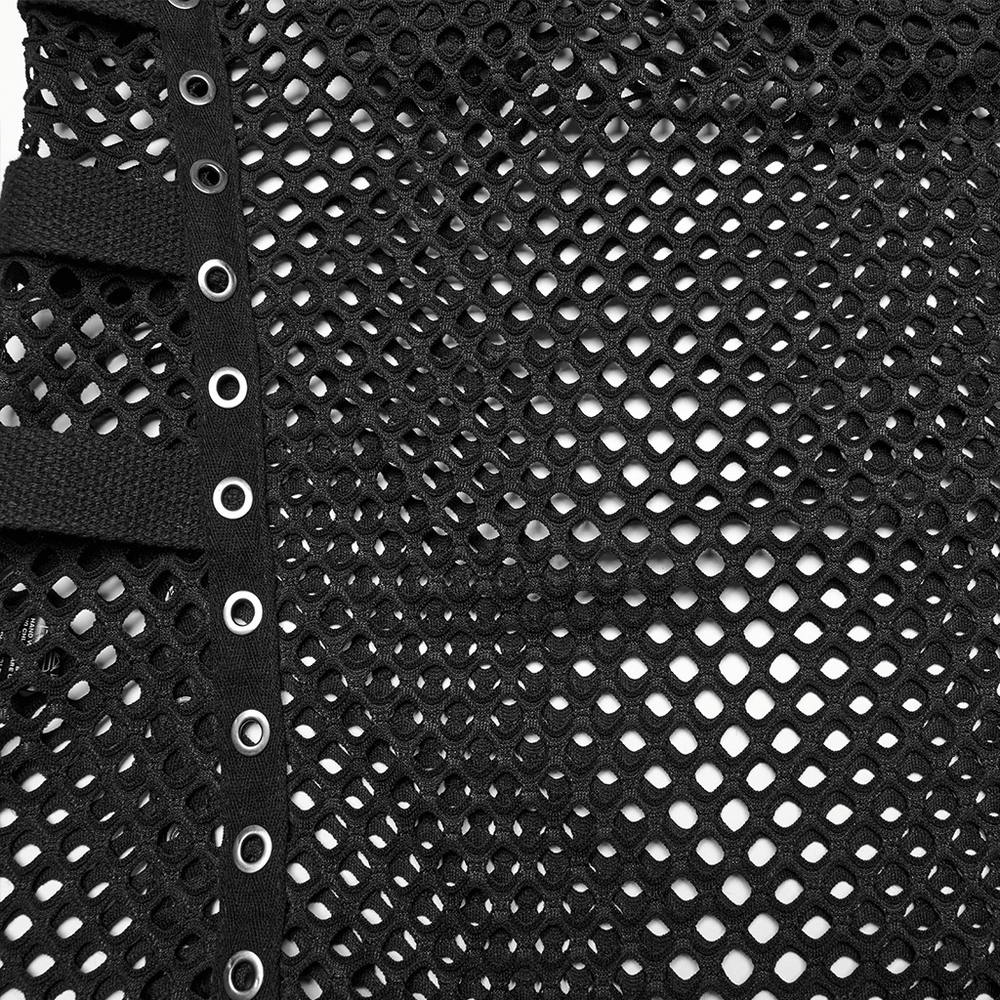 Men's Cyber Punk Mesh Top with Faux Leather and Studs