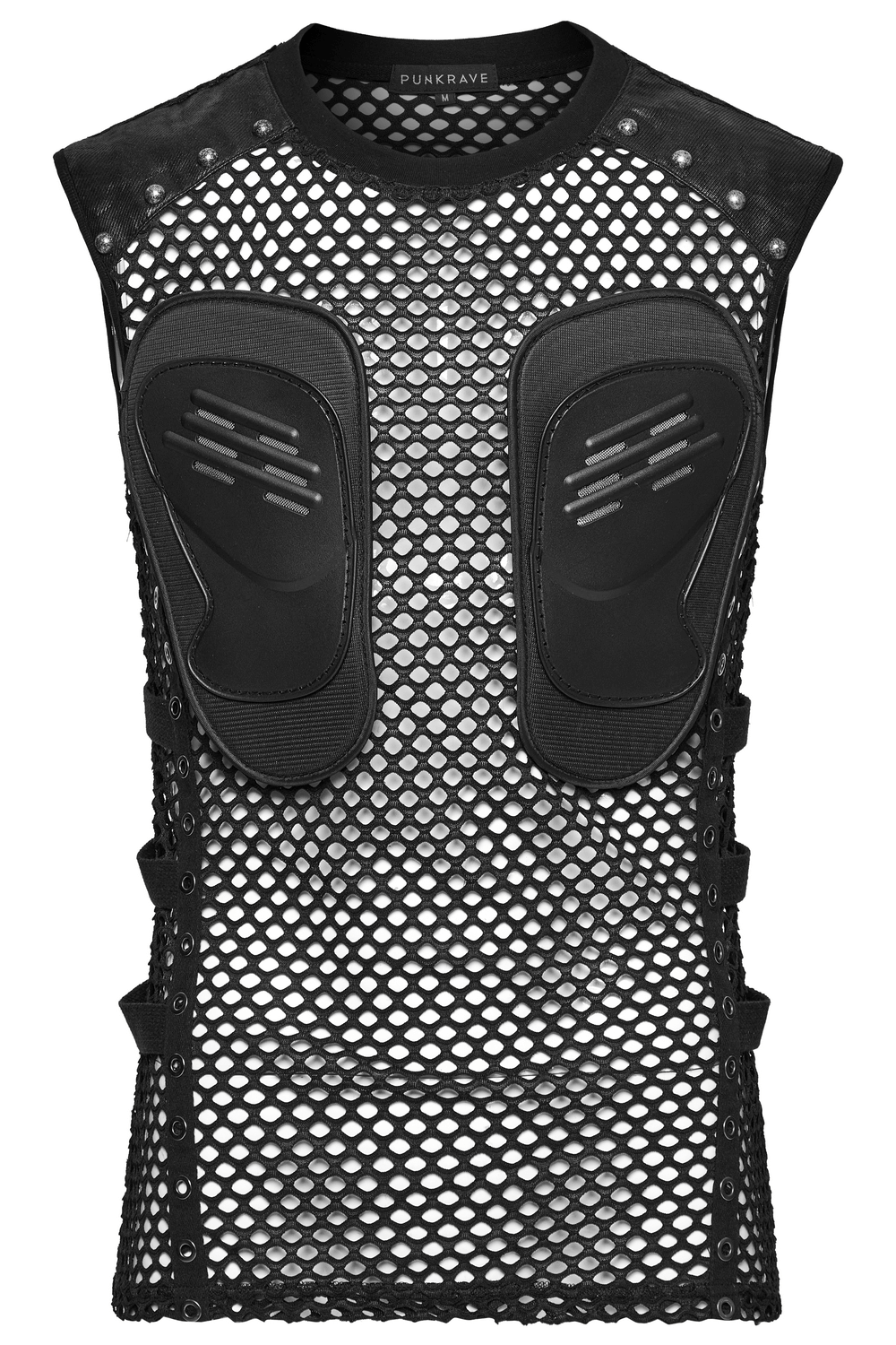 Men's Cyber Punk Mesh Top with Faux Leather and Studs