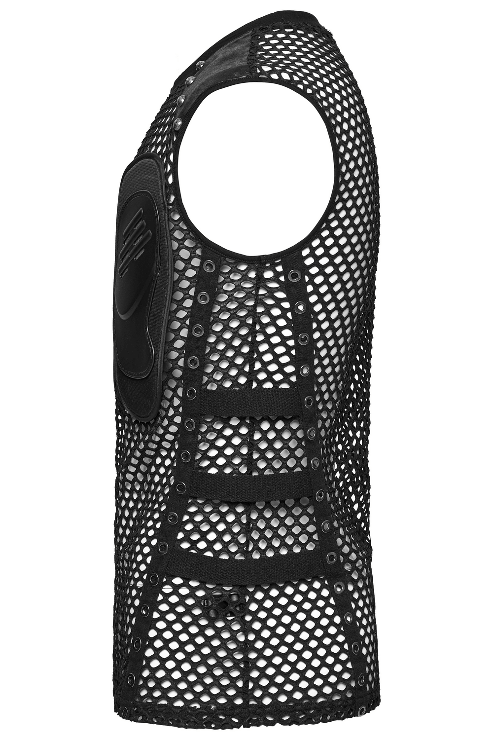 Men's Cyber Punk Mesh Top with Faux Leather and Studs