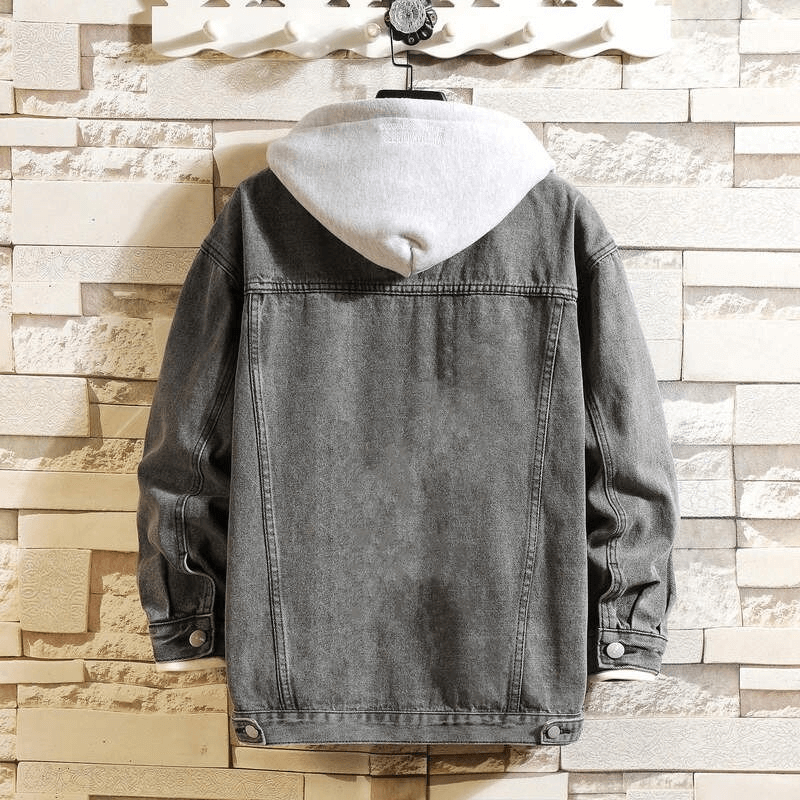 Men's Denim Jacket with Detachable Hood / Solid Color Classic Jean Jackets / Cool Streetwear for Men