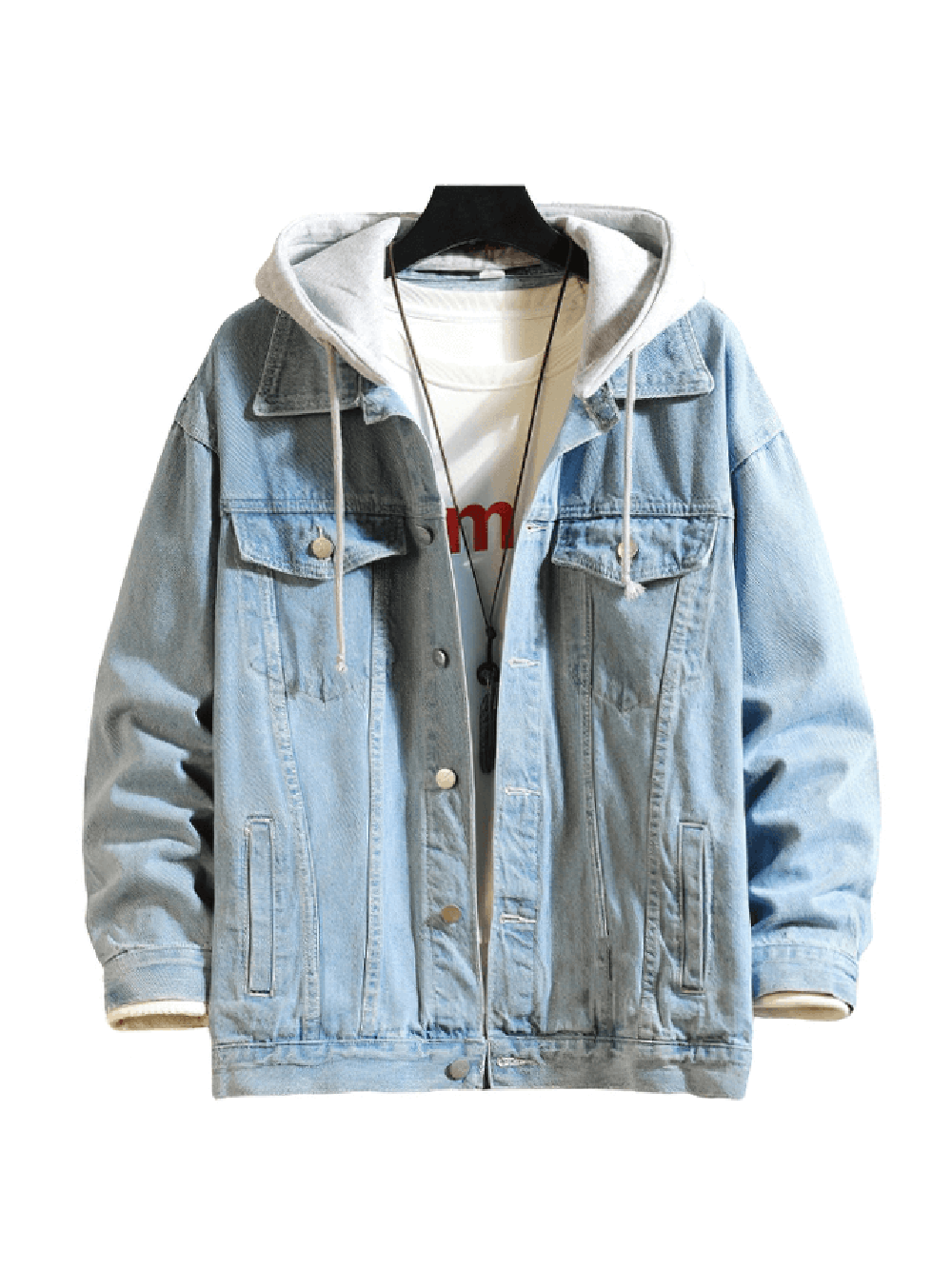 Men's Denim Jacket with Detachable Hood / Solid Color Classic Jean Jackets / Cool Streetwear for Men