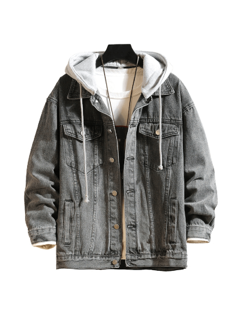 Men's Denim Jacket with Detachable Hood / Solid Color Classic Jean Jackets / Cool Streetwear for Men