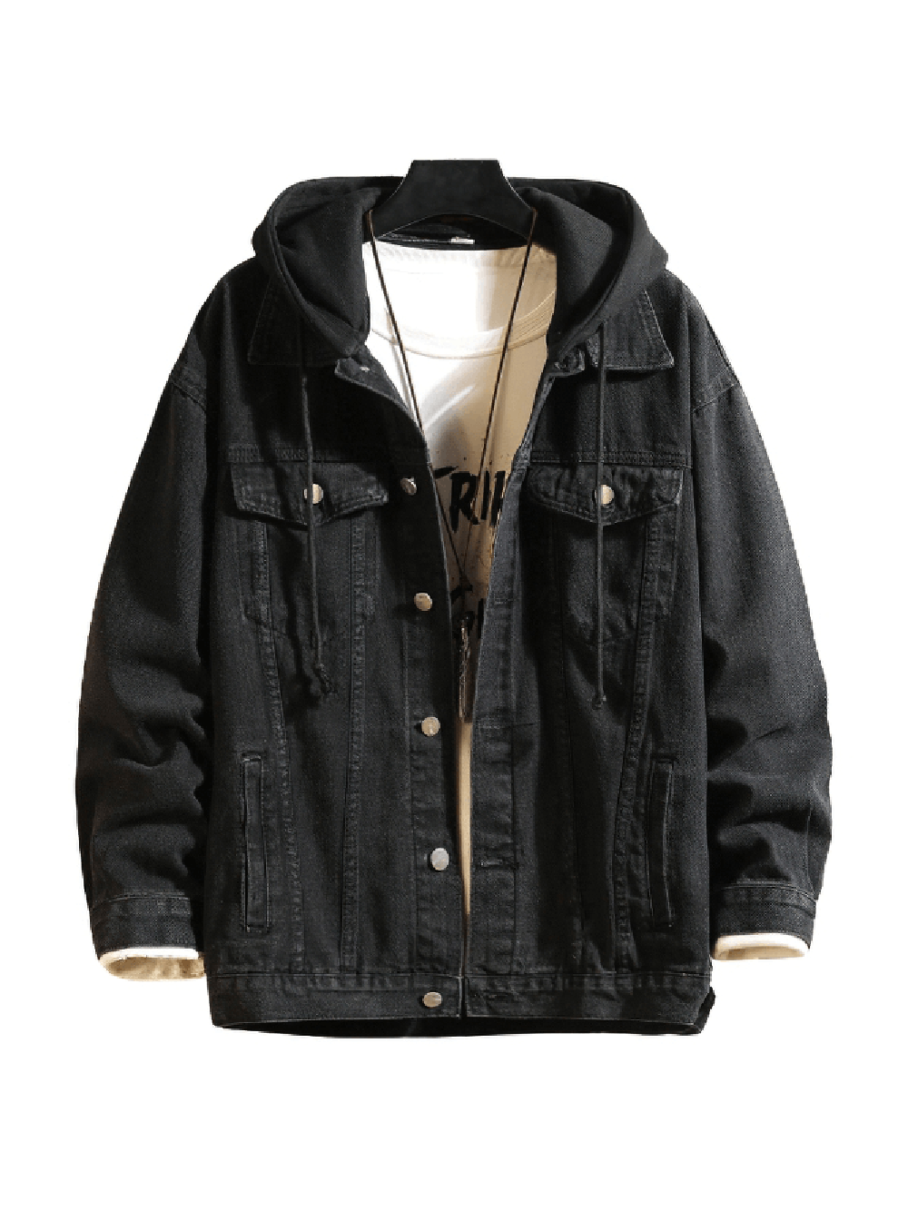 Men's Denim Jacket with Detachable Hood / Solid Color Classic Jean Jackets / Cool Streetwear for Men