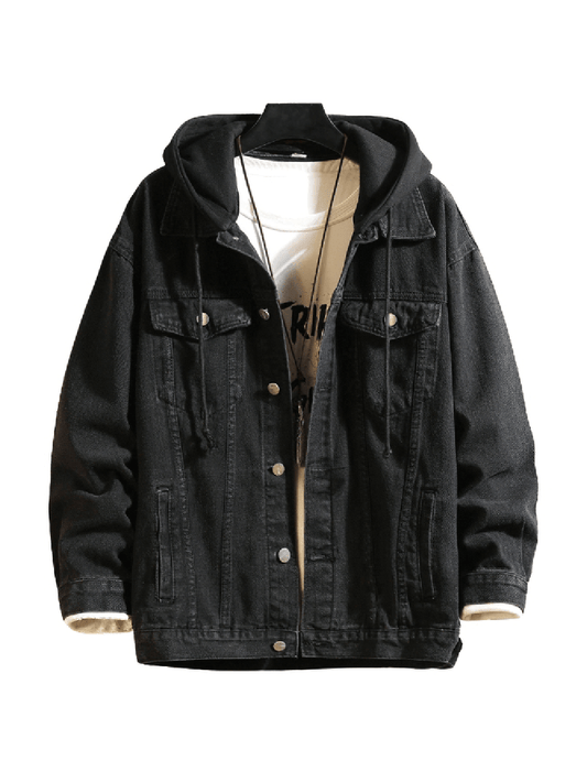 Men's Denim Jacket with Detachable Hood / Solid Color Classic Jean Jackets / Cool Streetwear for Men