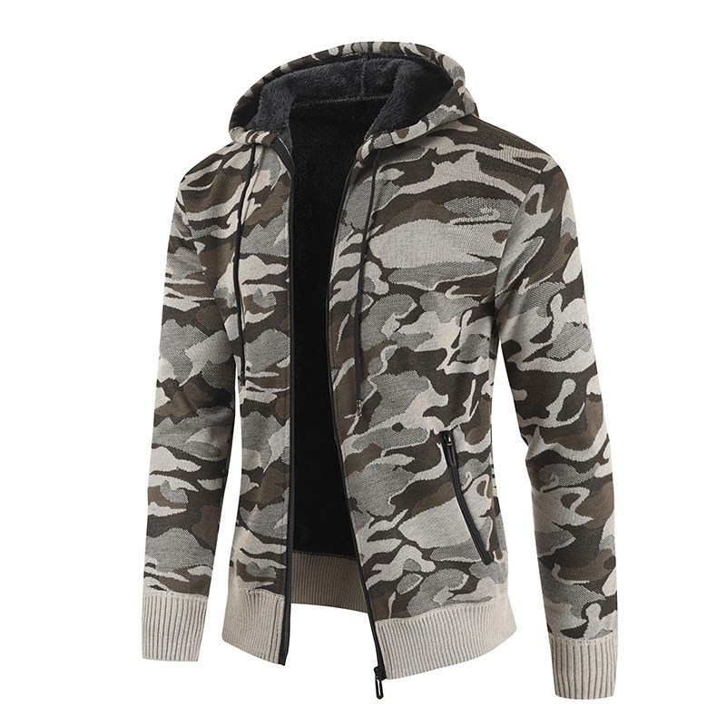 Men's Fleece Hooded Cardigan Sweater / Fashion Camouflage Thick Warm Knitting Sweater