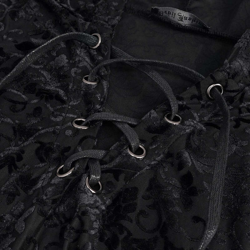 Men's Floral Printed Tank Top with Hood / Gothic Black Tank Tops With Studded and String on Chest